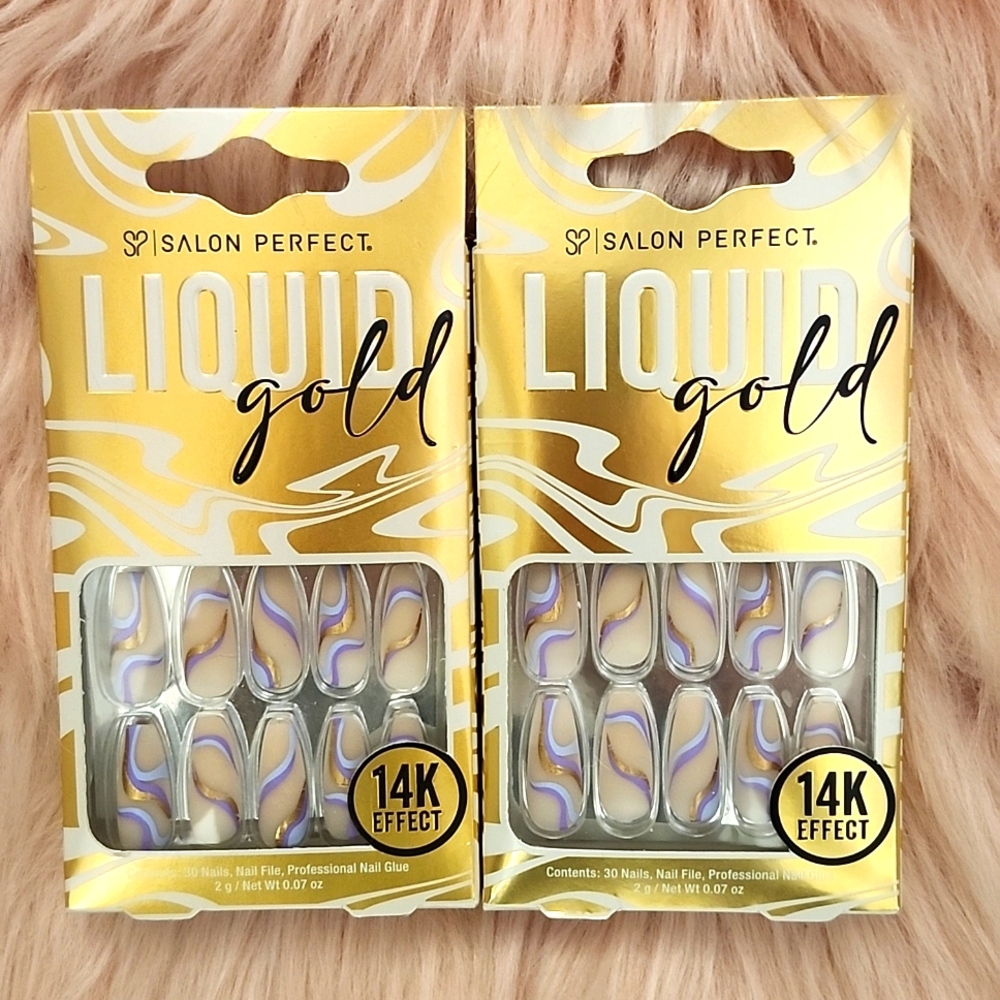 Brand New SALON PERFECT LIQUID GOLD 14K EFFECT FALSE NAILS-2CT